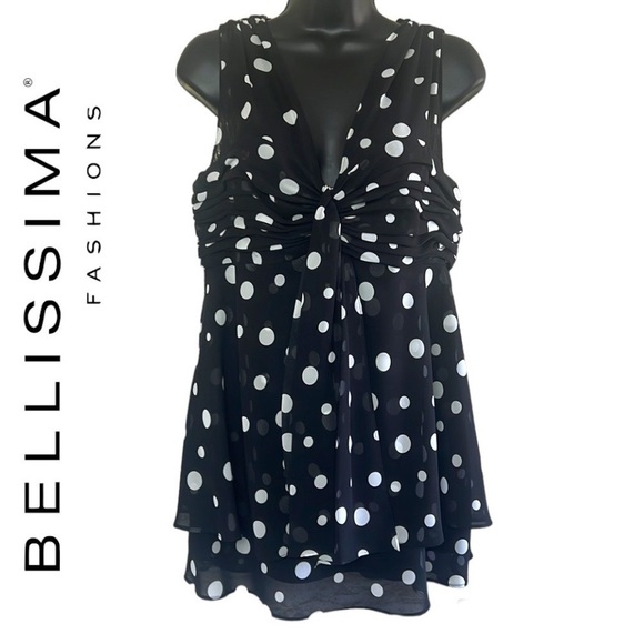 Vintage🧚♀️ Bellissima Black/White Y2K Polka Dot Bodydoll Blouse Size 12 - Picture 1 of 17